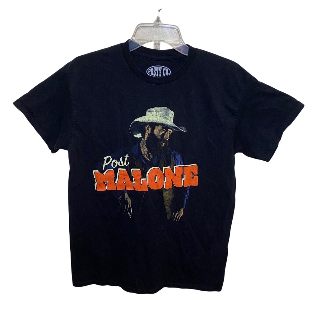 Post Malone Posty Co Mens Black Graphic T-Shirt‎ Cowboy Hat Country Medium